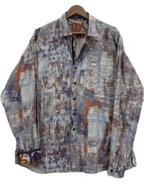 Au Noir Men's Fitted  Abstract Long-Sleeve Fitted Button-Down Shirt-